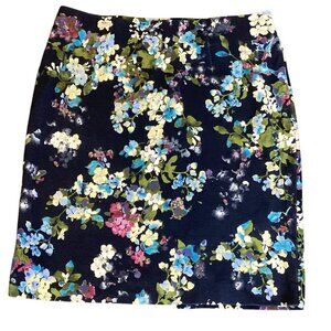 J. Jill Navy Blue Floral Ponte Knit Pull On Pencil Skirt Sz M #328E